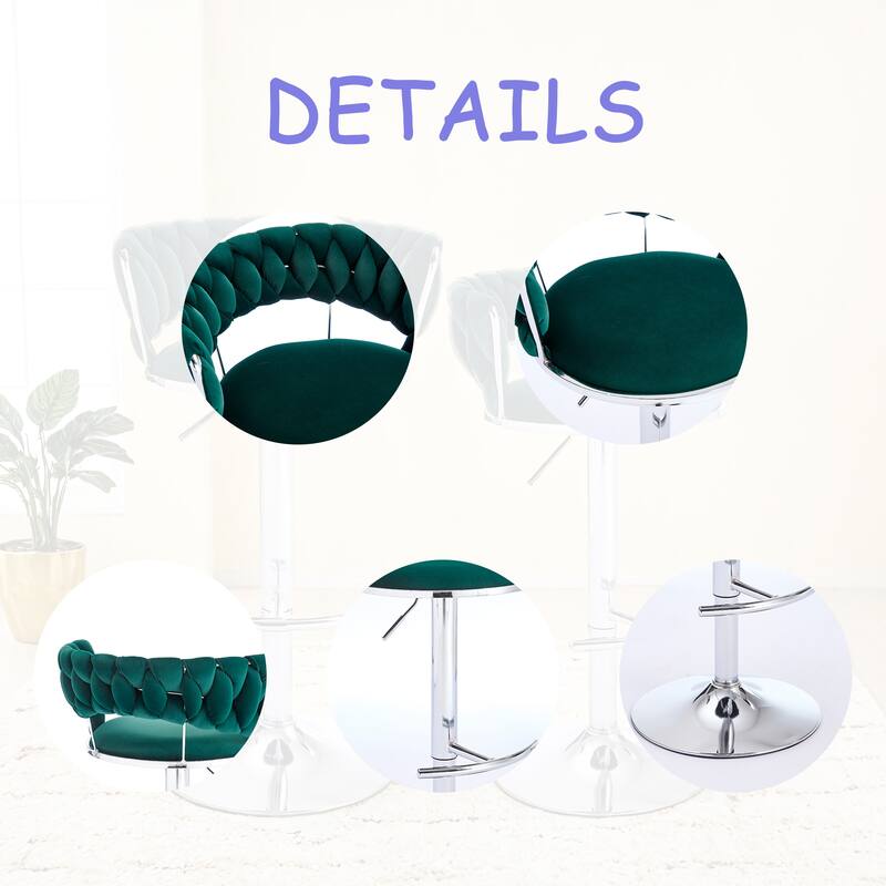 Set of 2 Bar Stools,with Chrome Footrest and Base Swivel Height Adjustable Mechanical Lifting Velvet Chrome Leg Simple Bar Stool