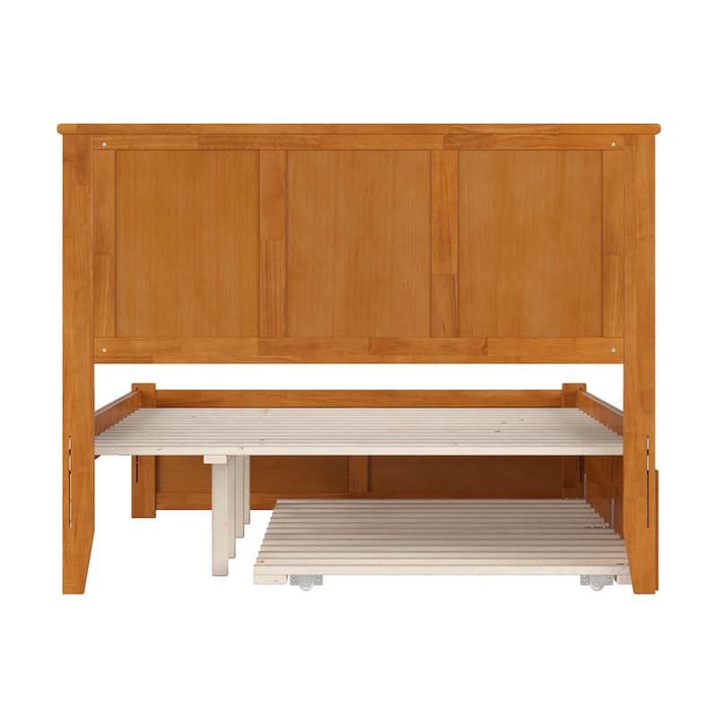 Solid Wood Platform Bed with Trundle - Full Size Bed Frame, Light Toffee Finish