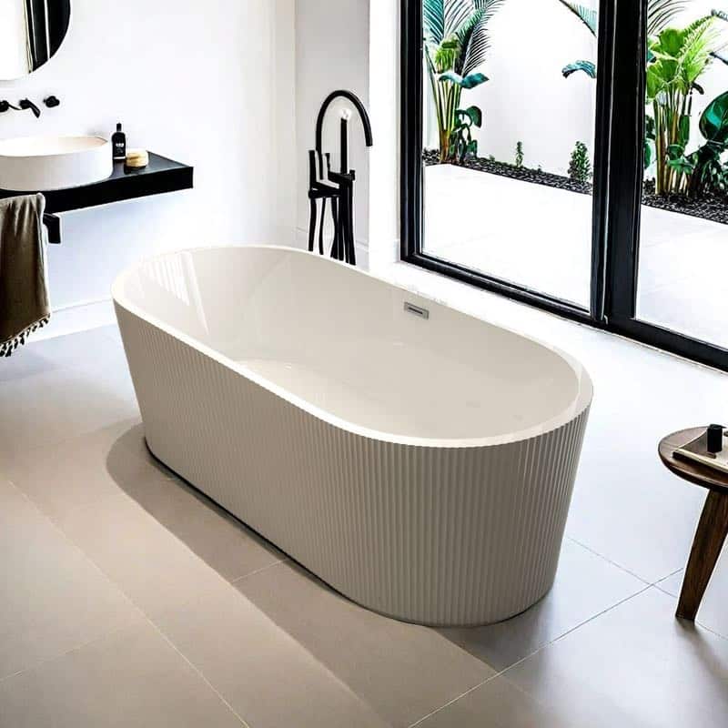 Stufurhome 67" In. Acrylic Freestanding FlatBottom Design Soaking Tubs with Chrome Overflow and Pop Up Drain