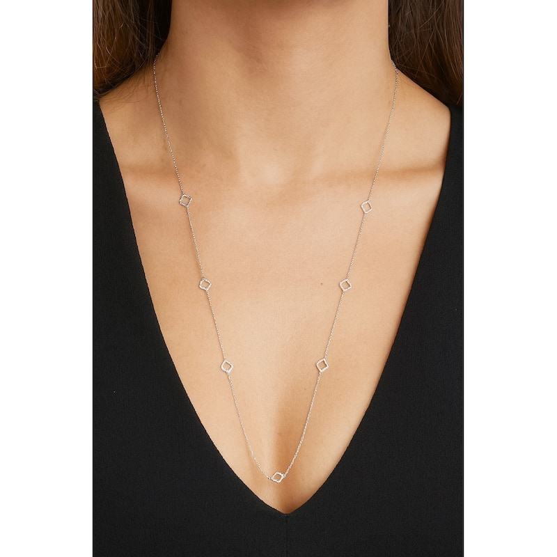 Rhodium Open Cubic Zirconia Flower Necklace
