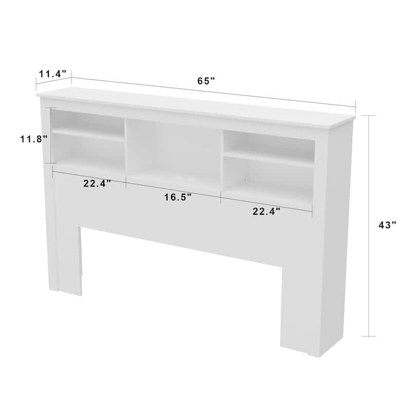 65"W Timechee Wooden Bookcase Headboard With Light