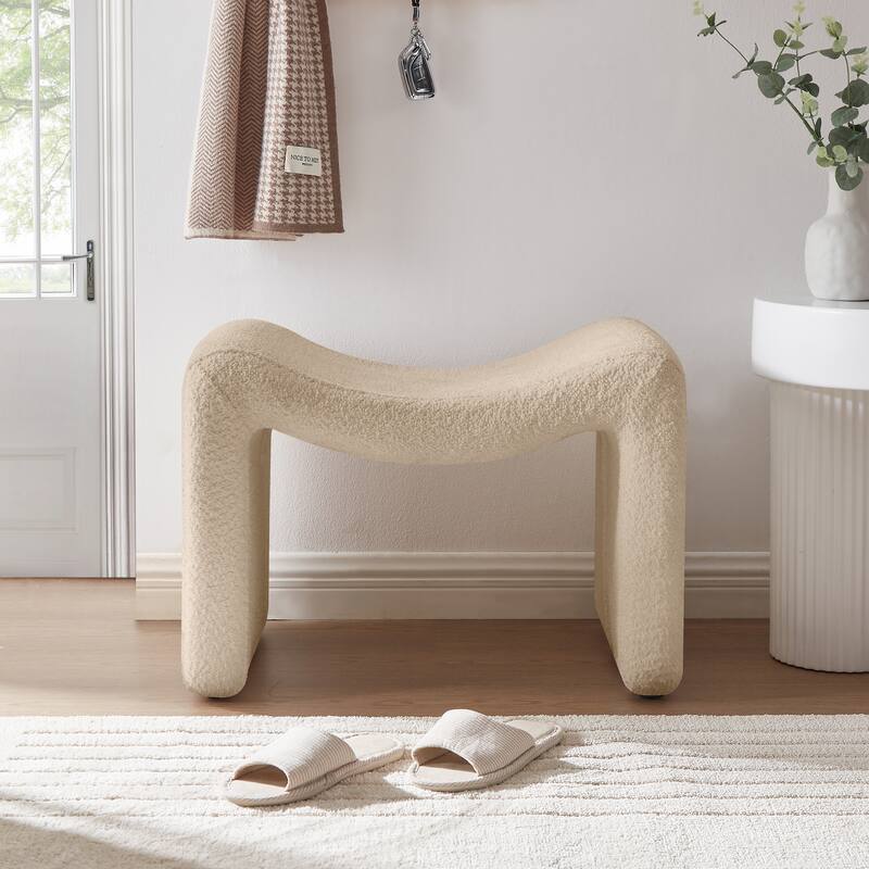 VANOMi Upholstered Pouf, Mid-Century Modern Ottoman, Cometemporary Foot Stool For Living Room Extra Vanity Seat For Small Space