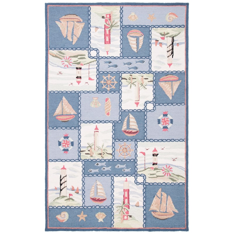 SAFAVIEH Handmade Chelsea Laurenzia French Country Nautical Wool Rug - 3'9" x 5'9" - Blue