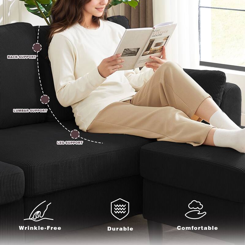 101"Corduroy 3 Piece Living Room Set Including 4 Seater Sofa ,2 Storage Ottoman and Chair