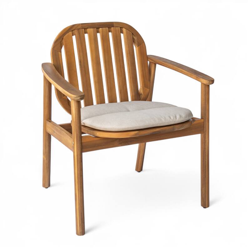 Roomfitters Meja Outdoor Acacia Wood Dining Chairs with Slatted Back and Cushion, Teak Finish Set of 2