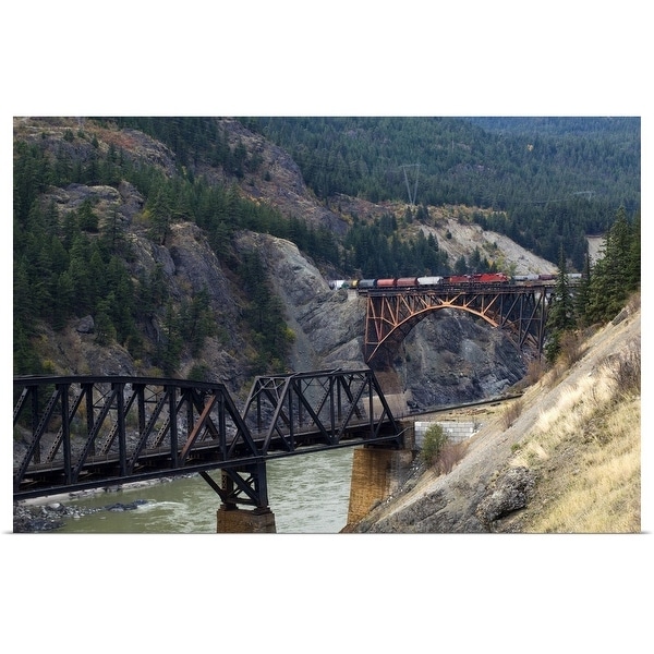 "Freight Train Crossing Cisco Bridge over Fraser River, British Columbia, Canada" Poster Print