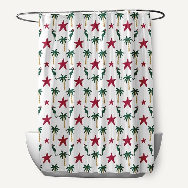 slide 2 of 12, Christmas Beach Pattern Shower Curtain Christmas Pink