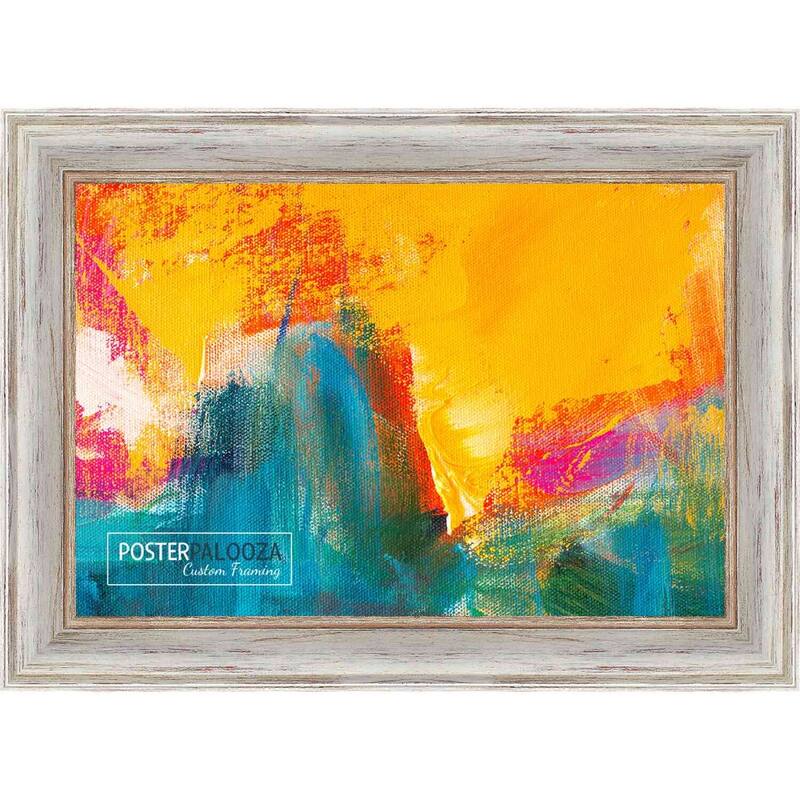 40x27 Frame Brushed White Wash Wood Picture Frame with UV Acrylic, Foam