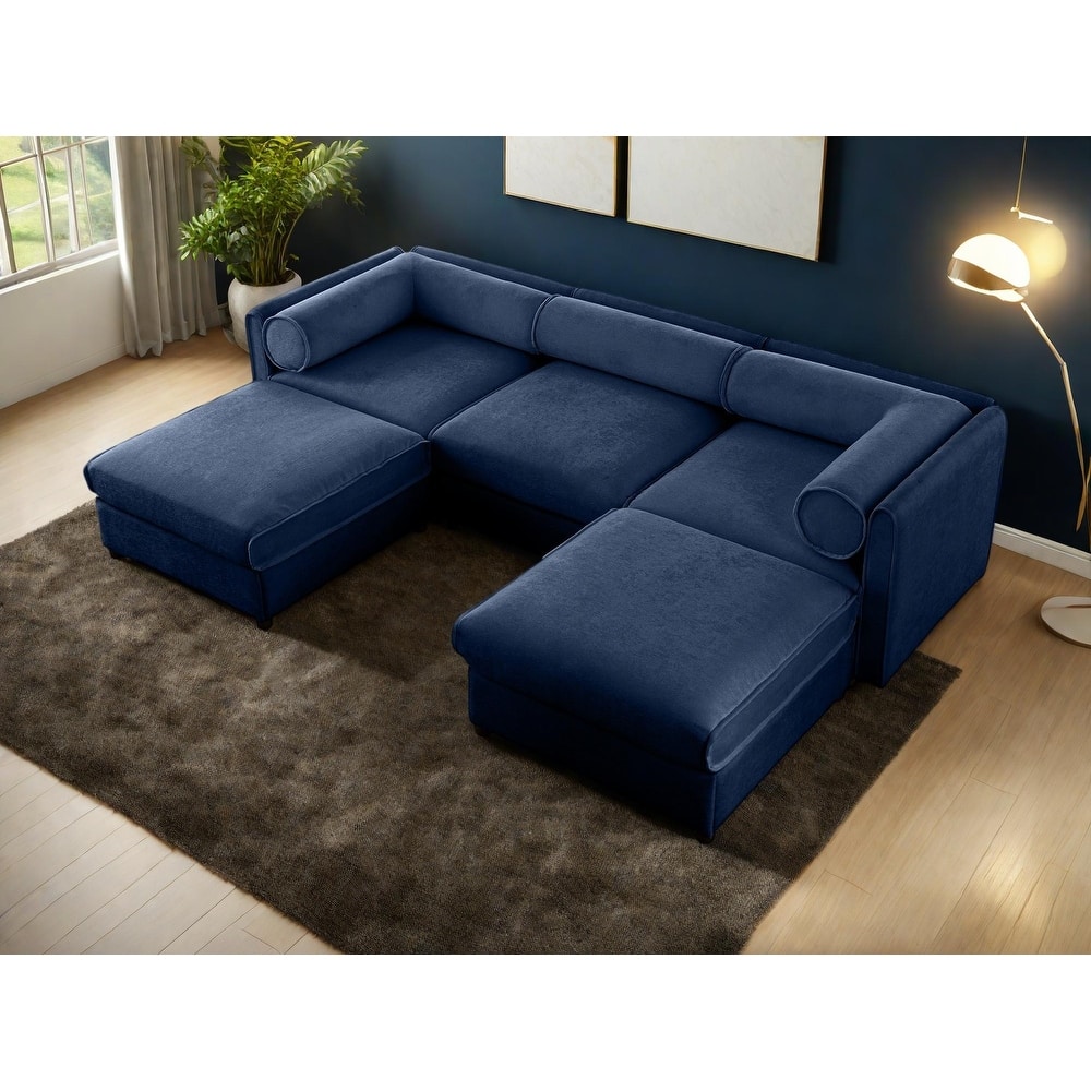 109" Chenille Upholstered U-Shaped Modular Sectional Sofa with Storage Seat, DIY Combination