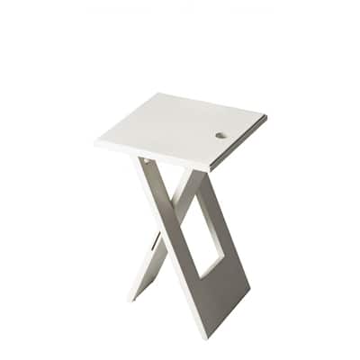 18" Rustic White Square Solid Wood Folding End Table for Living Room or Bedroom - 18"H x 11.75"W x 11.75"L