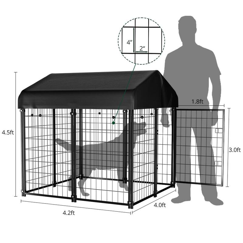 GARPROVM Outdoor 4ft x 4.2ft x 4.5ft Dog Kennel with Weather-Resistant Cover