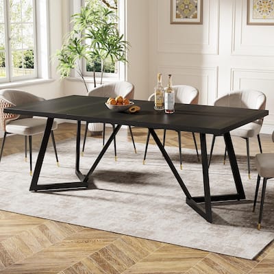 71" Large Dining Table for 6-8 People, Modern Rectangular Kitchen & Dinner Table with Heavy-Duty Metal Frame