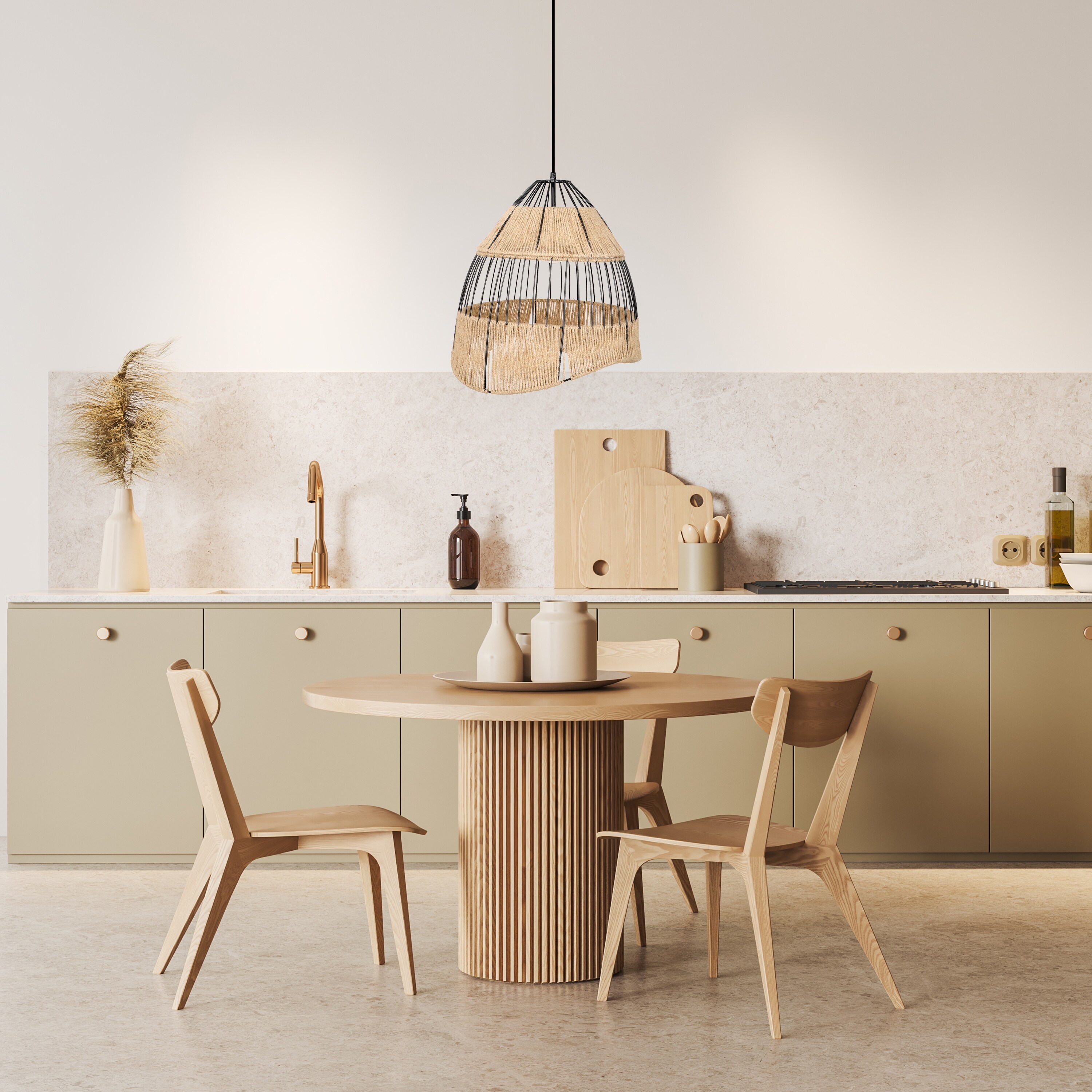 Bertram 19 W Asymmetrical Jute and Black Pendant Light