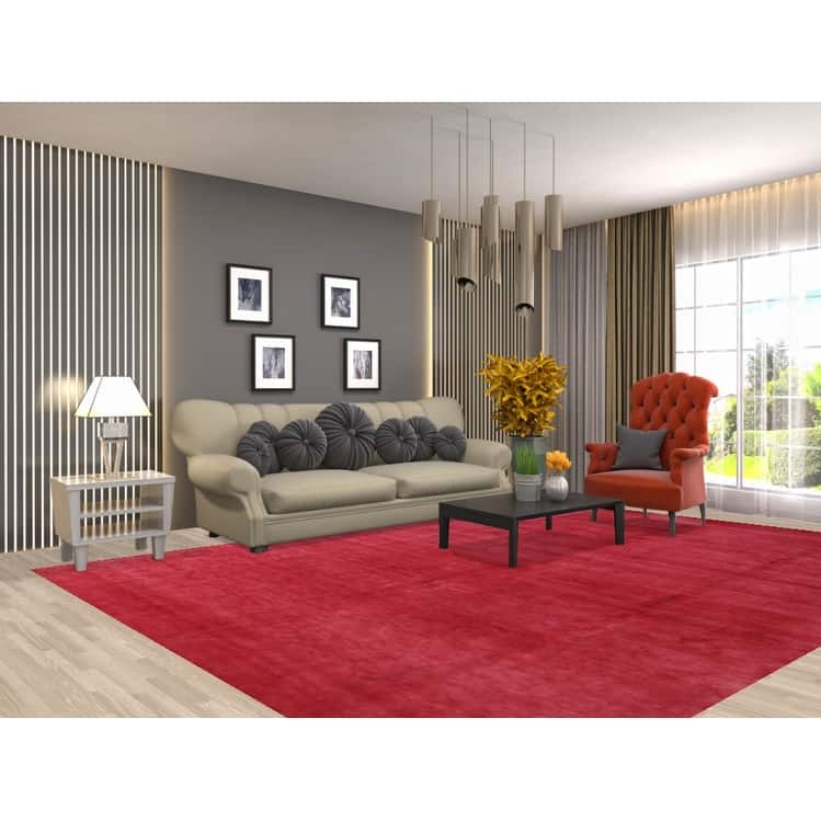 Hand Knotted Oriental 100% Wool Carpet Modern Solid Red Gabbeh Area Rug - 11' 11'' X 8' 9''