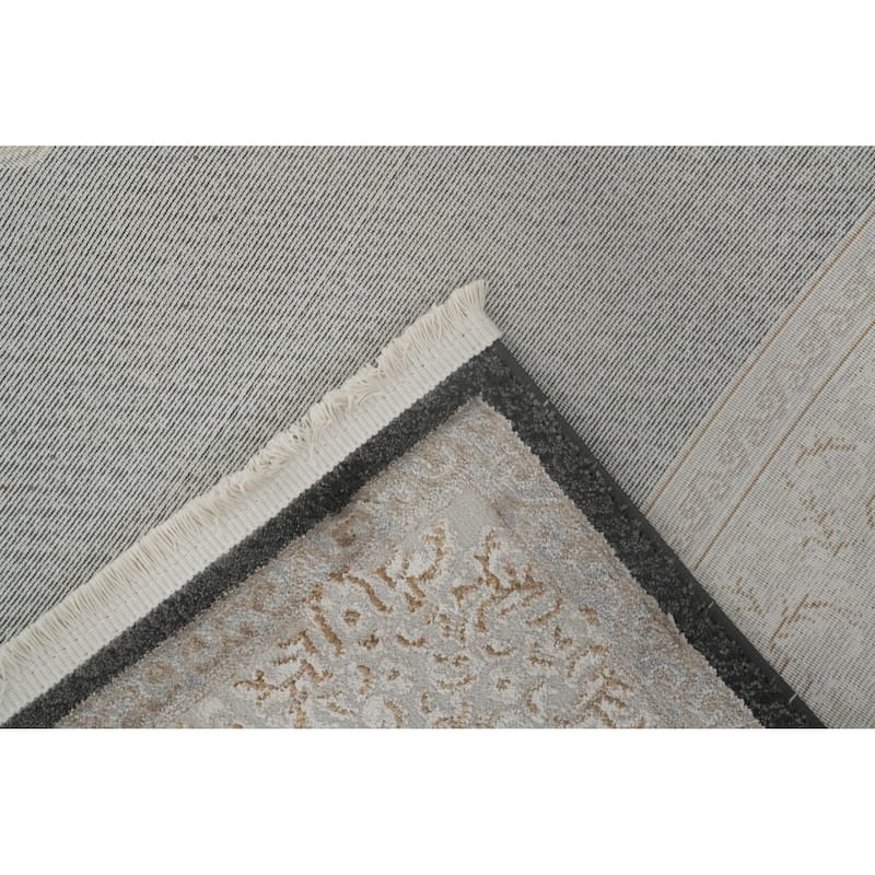 Machine Made Oriental Polyester Carpet Traditional Medallion Greys & Charcoal Tabriz Area Rug - 7' 5'' X 5' 2''