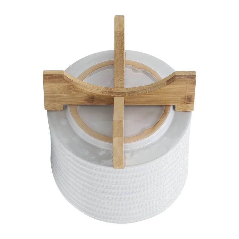 Sagebrook Home Neutral Modern Textured Ceramic Planter with Wood Stand