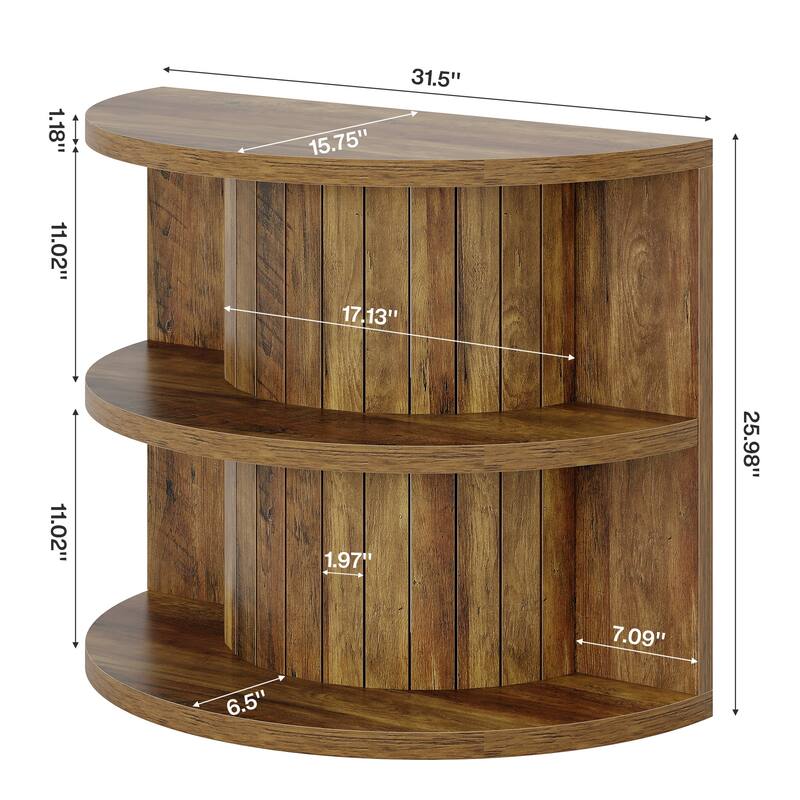3-tier Half Round Side Table, Wooden End Table with Storage Shelves