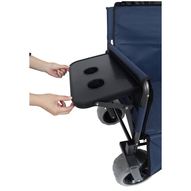 3-in-1 Folding Wagon with Bench Seat & Rear-Mounted Folding Tabletop - 500lbs Capacity, 9"x4" Beach Tires