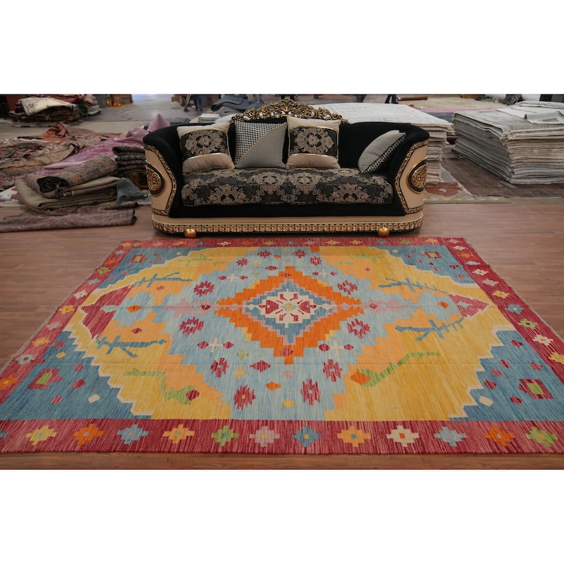 Hand Woven Southwestern Wool Multi-Colored Geometric Area Rug - 9' 9'' X 7' 10''