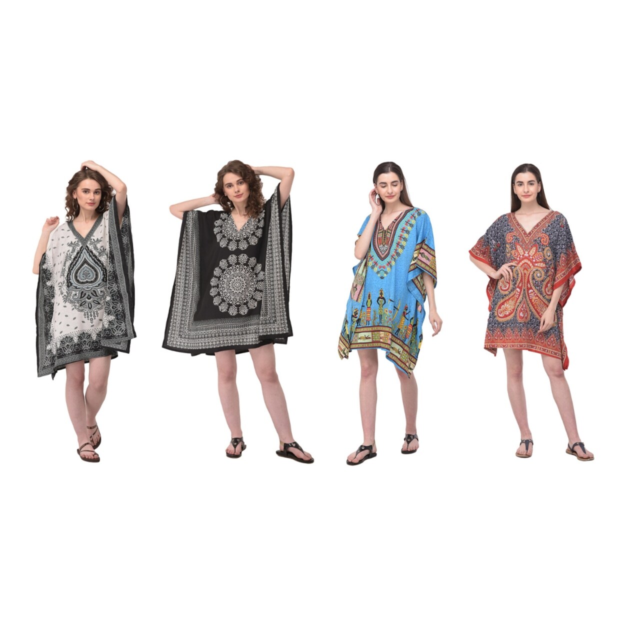 Shop Women S Tunics Kimono Sleeves Plus Size V Neck Casual Dresses Tunic Top Multiple Printed Summer Beach Mini Dress Overstock 31697118