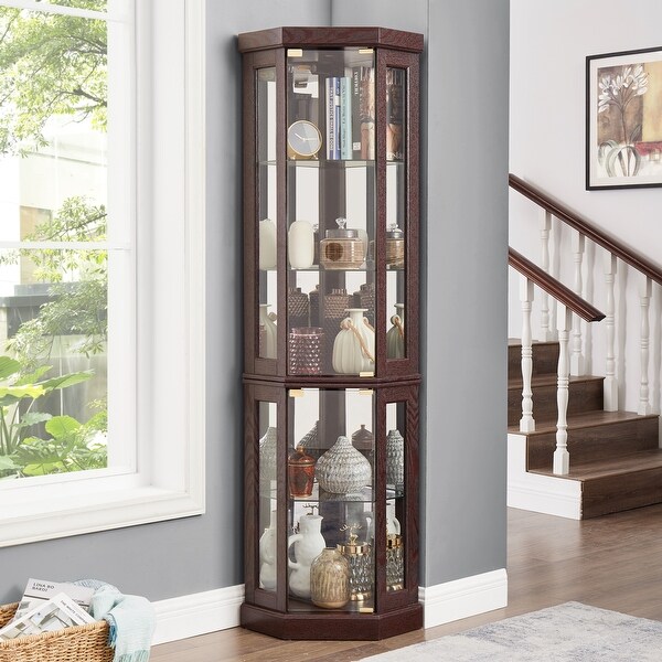 本棚・本収納 Antique Glass Door Cabinet Living Room Corner Display Cabinet, Antique Collection with Glass Door