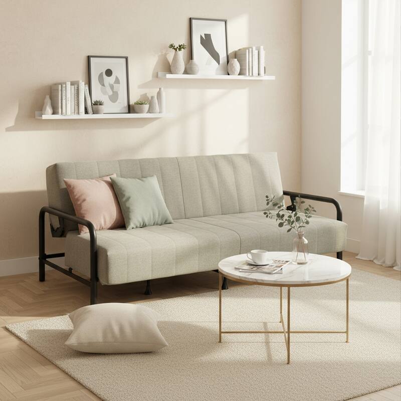 HOMYLIN Convertible Sofa Bed with Metal Frame & Linen Upholstery - Grey