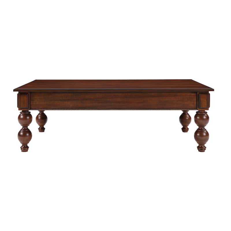 Rectangular Wooden Coffee Table with Storage Drawer, Vintage Cocktail Table with Solid Wood Gourd-Shaped Legs