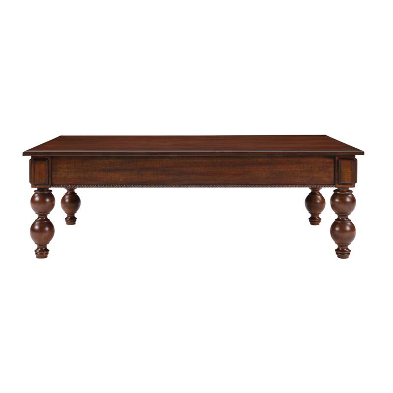 Vintage Cocktail Table Rectangular Wooden Coffee Table with Storage Drawer, Gourd-Shaped Legs and Zinc Alloy Handle