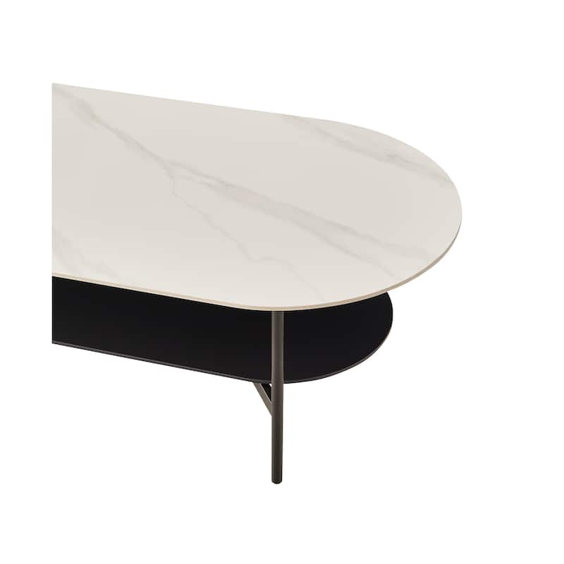 GDF Studio - Belfair Modern Ceramic Top Coffee Table with Wood Shelf