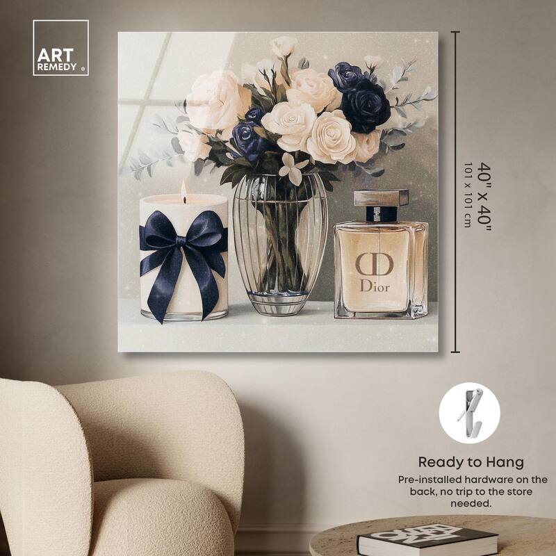 Ivory Perfume Flowers in Vase Acrylic by Art Remedy, Ready to Hang