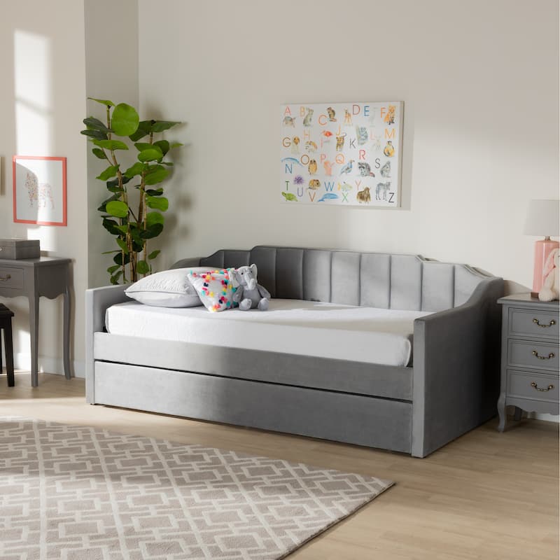 Lennon Modern and Contemporary Velvet Fabric Daybed with Trundle