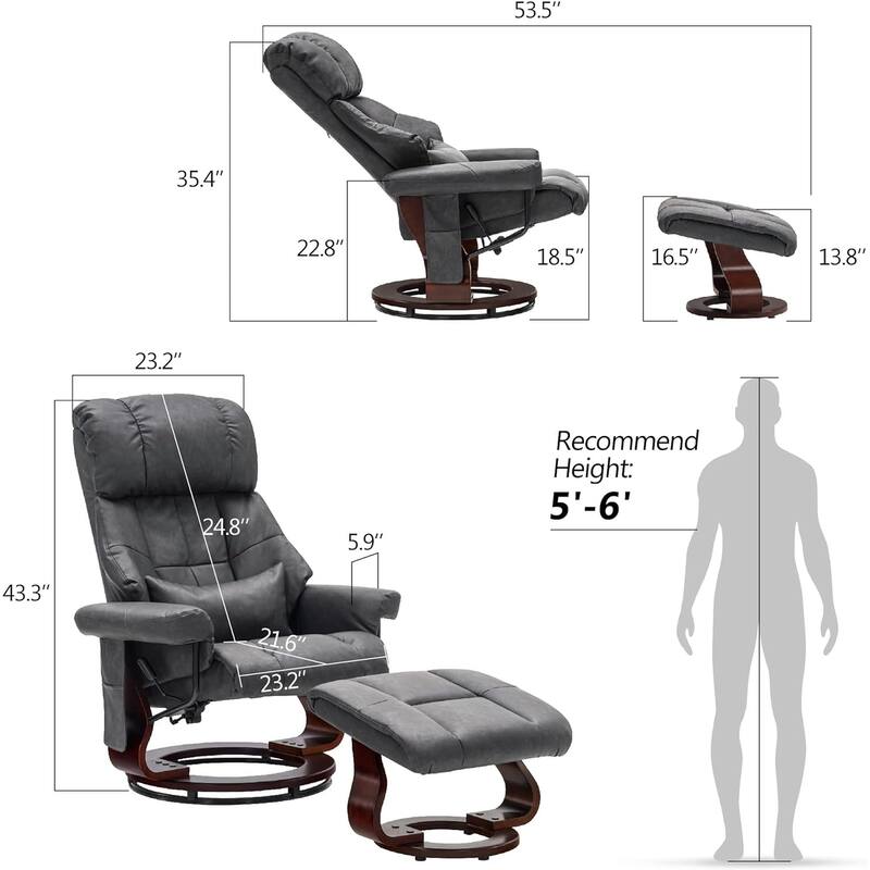 MCombo Set of 2 Recliner Chair with Ottoman Vibration Massag Faux Leather 9068