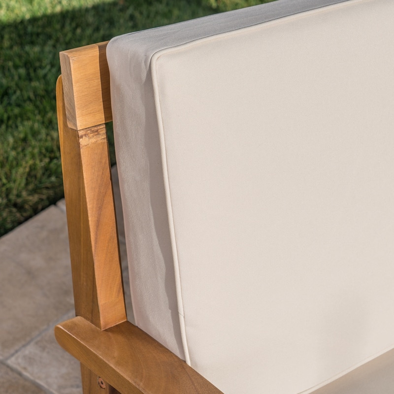 Peyton Outdoor Cushioned Acacia Wood Loveseat and Table Set by Christopher Knight Home