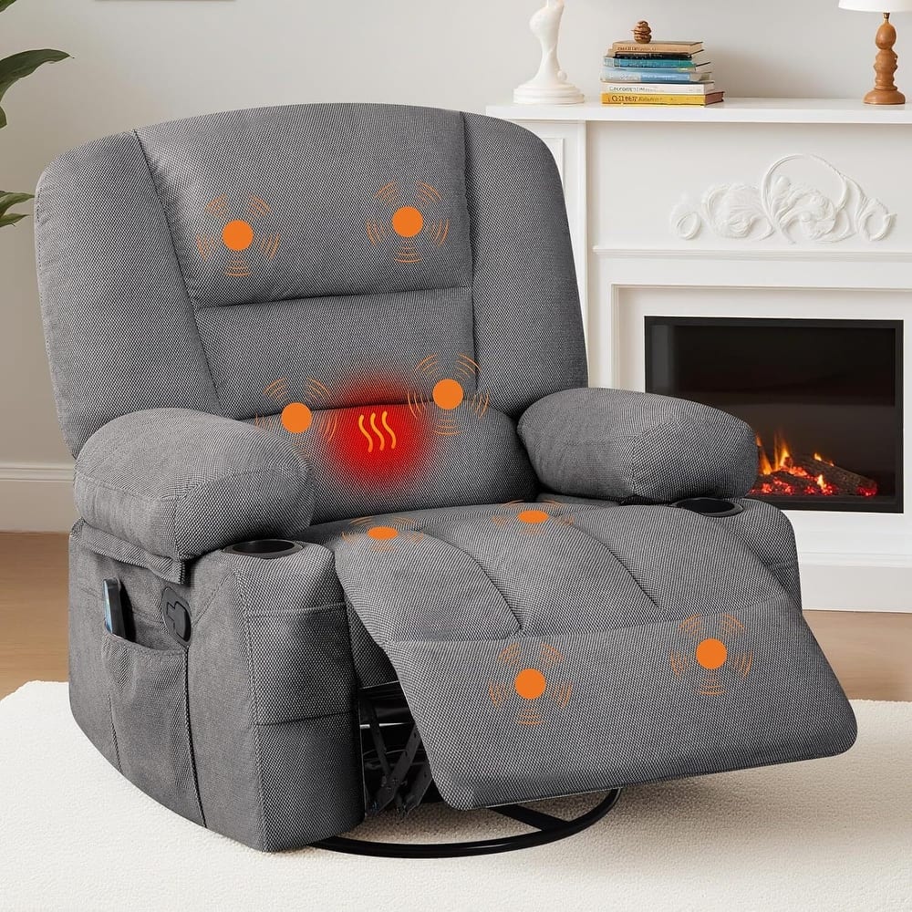 360° Swivel Massage and Heating Rocker Recliner Chairs for Living Room, Bedroom
