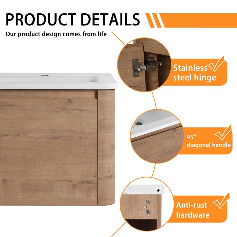 Bathroom Vanity With Sink In 24/28/36/40/60/68 Inch, Floating Bathroom Vanity With Soft Close Door