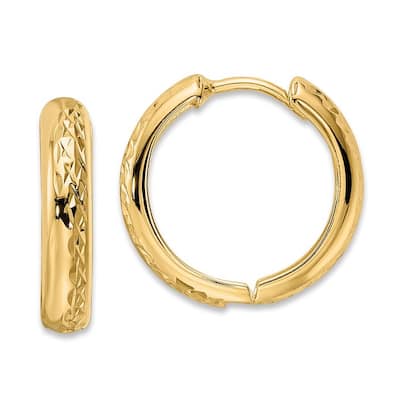 Curata 14k Yellow Gold Polished Textured 3x15mm Hinged Hoop Earrings