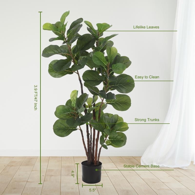 4Ft/5Ft Artificial Fiddle Leaf Fig Tree, Faux Plant for Indoor Outdoor  Office