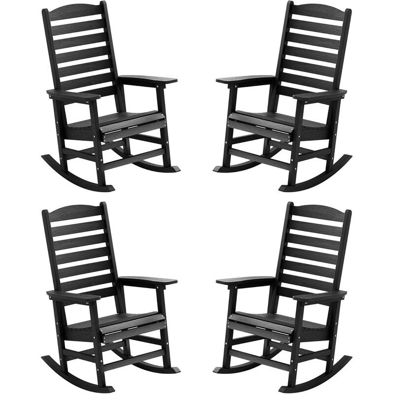 WINSOON All Weather HIPS Outdoor Rocking Chair with Curved Backrest - Set of 4 - Black