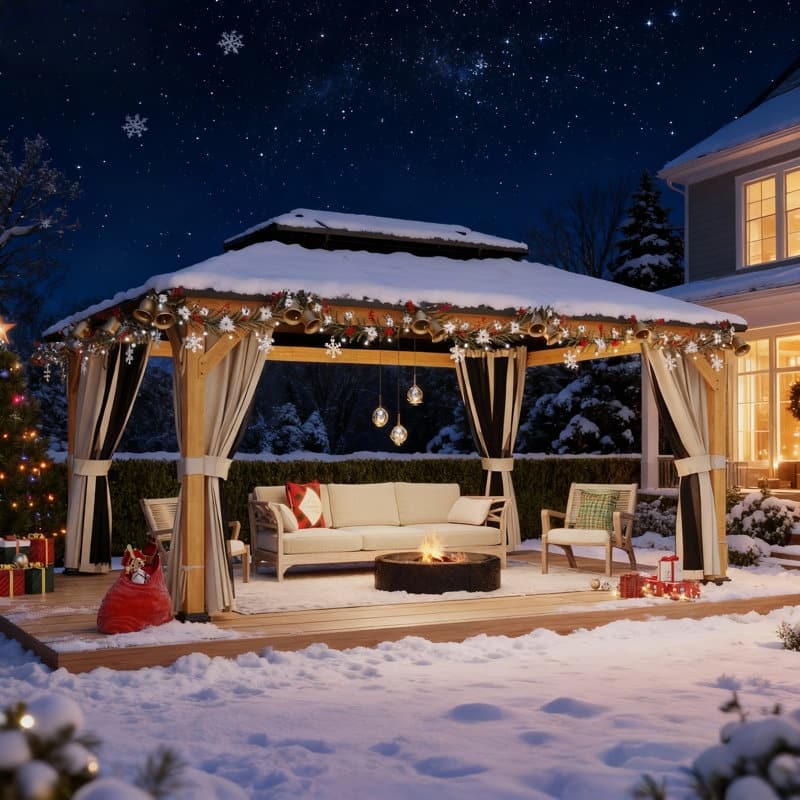 Outdoor Premium Wood Gazebo with Double Hardtop Roof | Durable & Elegant Outdoor Pergola for Backyard, Patio & Garden - 12'x14' - Wood Frame