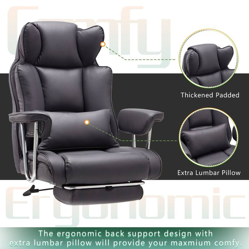 Big and Tall Leather Office Chair with Foot Rest with Adjustable Back for People up to 400 lbs