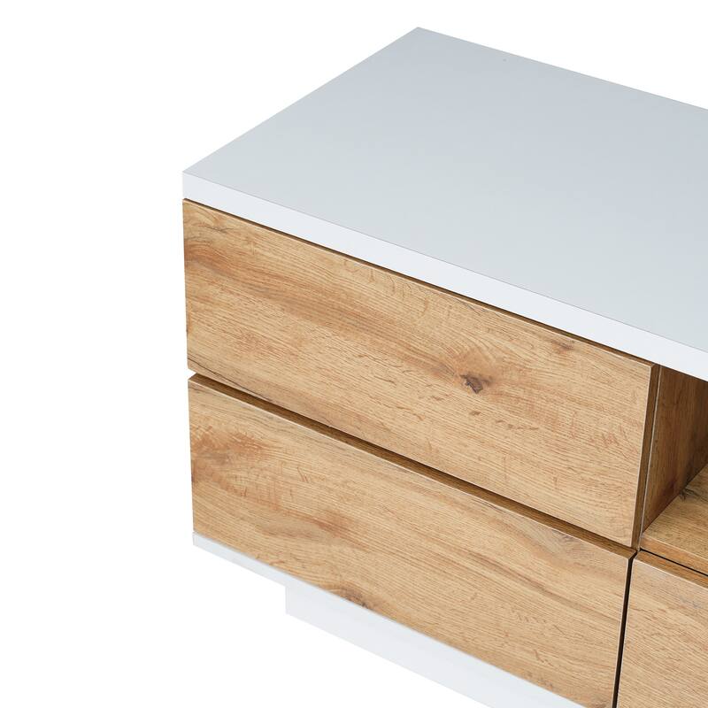 Natural+White 70.8" TV Stand with Storage & Rebound Door for 80" TVs