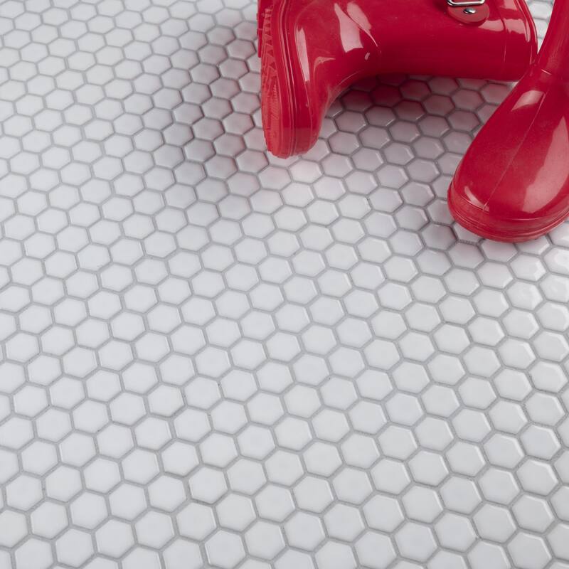 Merola Tile Colmena Hex Glossy White 11-1/2" x 11-5/8" Porcelain Mosaic Floor and Wall Tile