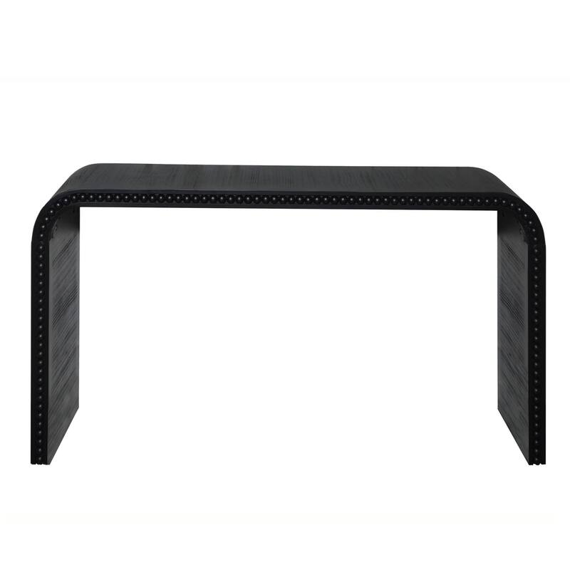 59" Wood Console Table with Waterfall Design and Beaded Trim for Entryway, Living Room, Corridor