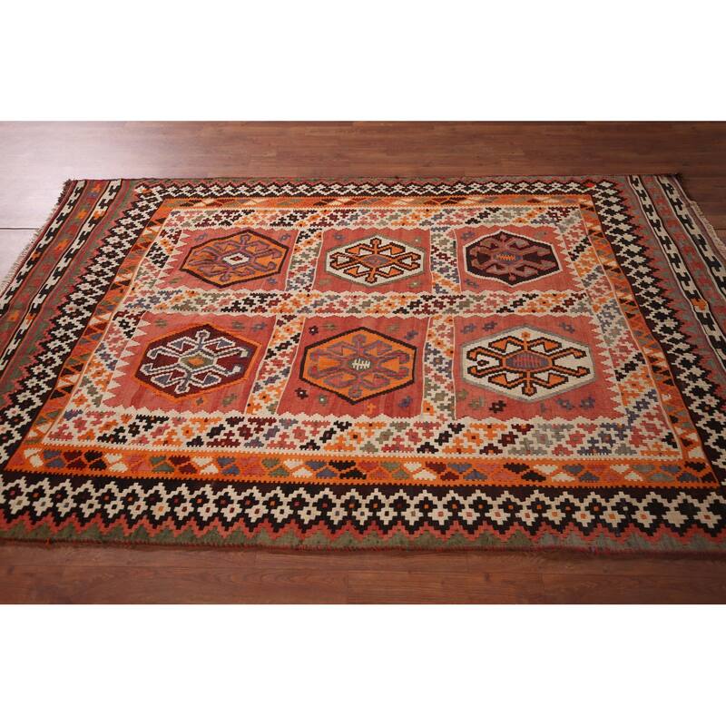 Vegetable Dye Kilim Qashqai Persian Rug Flatweave Wool Carpet - 4'11"x 7'6"