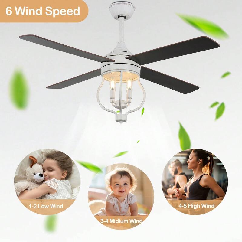 Cusp Barn 52 Inch Ceiling Fan with Remote, Farmhouse Caged Fandelier, Black Industrial Ceiling Fans with DC Motor for Bedroom