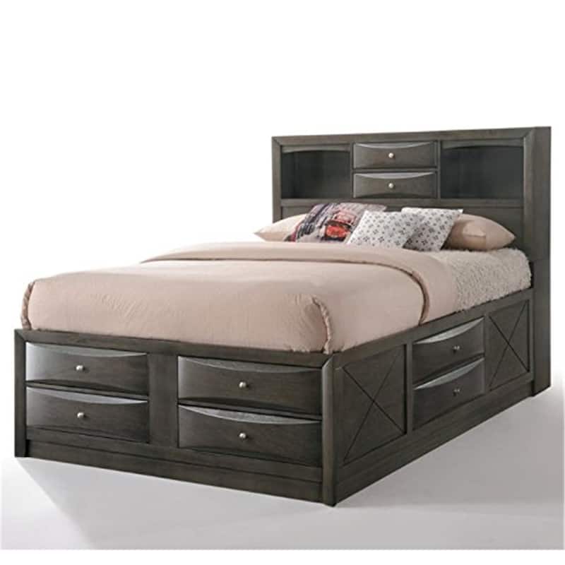 Full Bed with Storage - Gray Oak Platform Bed, 8 Drawers, Modern Bedroom Furniture