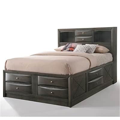 Full Bed with Storage - Gray Oak Platform Bed, 8 Drawers, Modern Bedroom Furniture