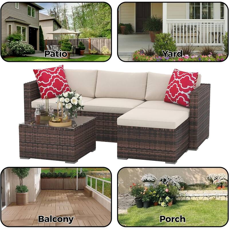 5-Piece Patio Furniture Set, Weather Patio Set - PE Wicker