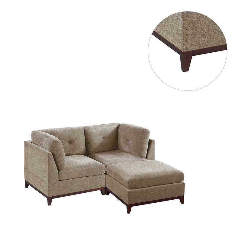 3 Piece Chenille Fabric Modular Corner Sofa and Ottoman Set