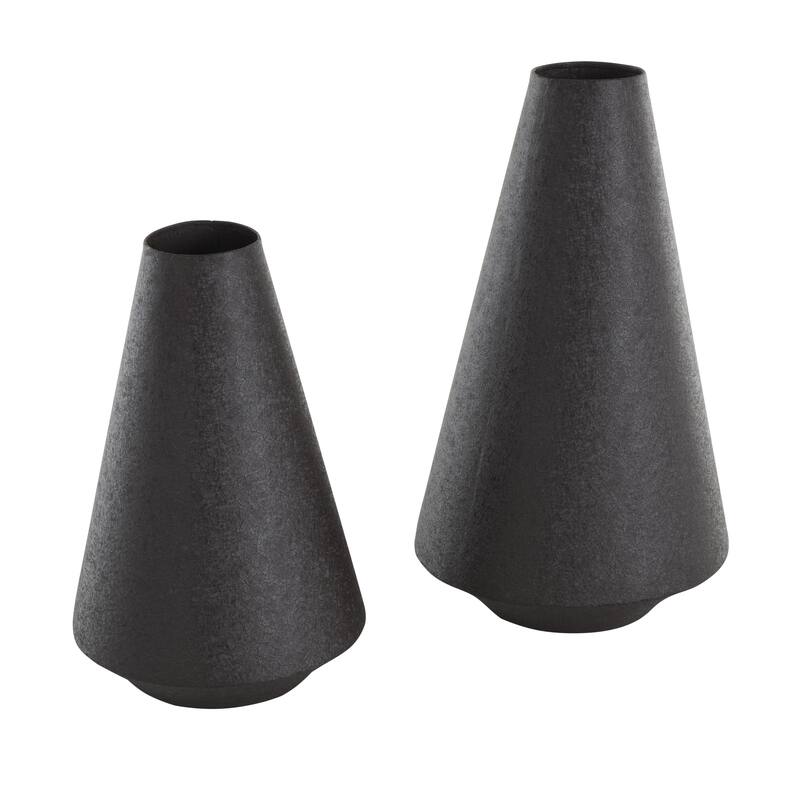 Metal Textured Cone Decorative Vase - Set of 2 Black - Roche River Decor